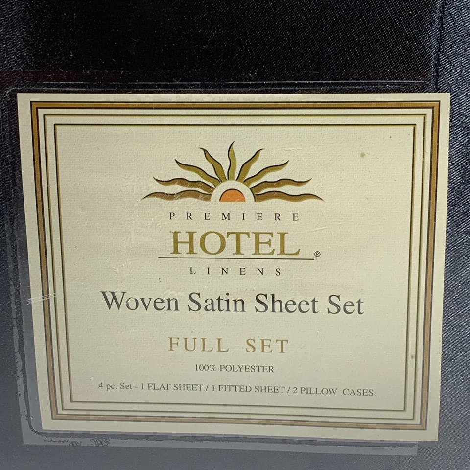 Juego de sábanas planas y ajustadas de satén tejido negro cama tamaño completo de hotel Premier de colección Foto 3 de 4