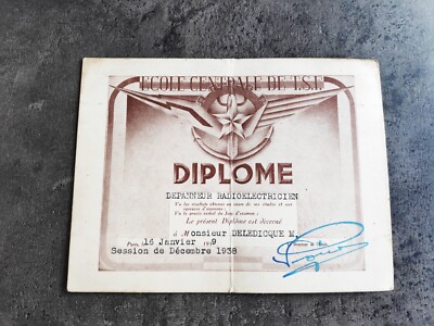 ECOLE CENTRALE DE TSF T.S.F. DIPLOMA CONVENIENCE STORE RADIOELECTRICIAN 1938 16 x 12CM