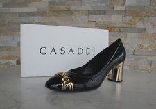 Casadei Eu 39,5 Décolleté Cuoio Verniciato Scarpe Catena Blocco Nero Nuovo Ehem
