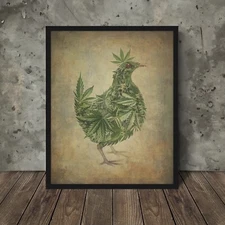 Vintage CANNABIS QUAIL 420 Wall Art, Stoner Bird Poster, Pothead Animal Decor