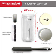 Sourdough Starter Jar with Date Marked Feeding Band, Thermometer, Sourdough J...