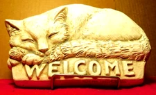 Atlanta Artist Telle M. Stein~Cat Welcome Wall Hanger 5 .48" x 8.25" x 1"