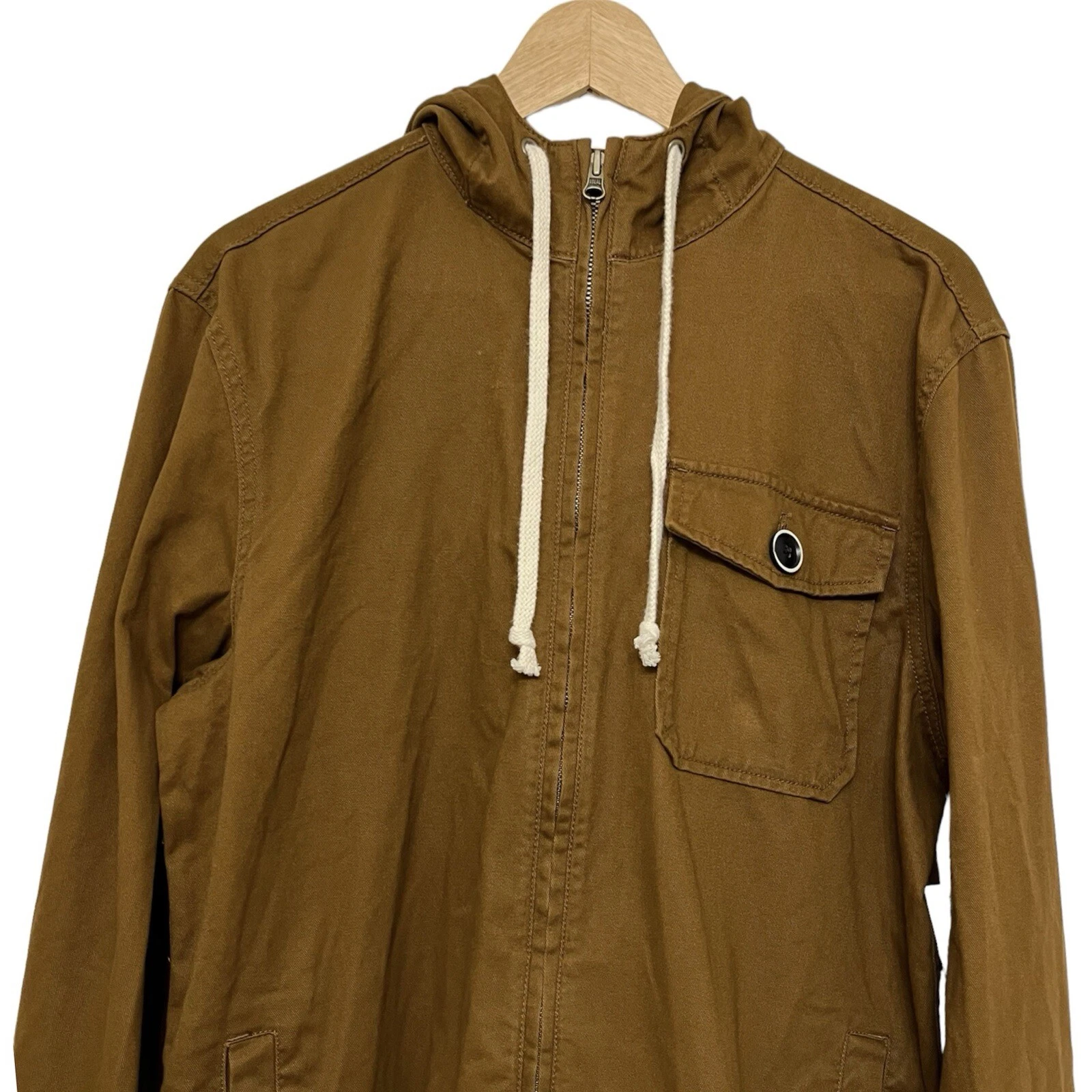 OLD NAVY Men's Cotton Hooded Rye Brown Jacket Size M NWT image 3