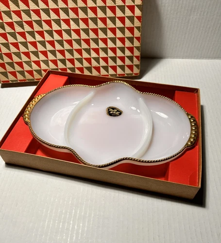Vintage Anchor Hocking Fire King Milk Glass Divided Serving Dish