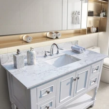 43x22" bathroom stone vanity top white w/ rectangle undermount ceramic sink VNF