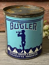 Bugler Tobacco Tin Key Top Empty Cigarette Blend 4.75” H 4.25” D Vintage