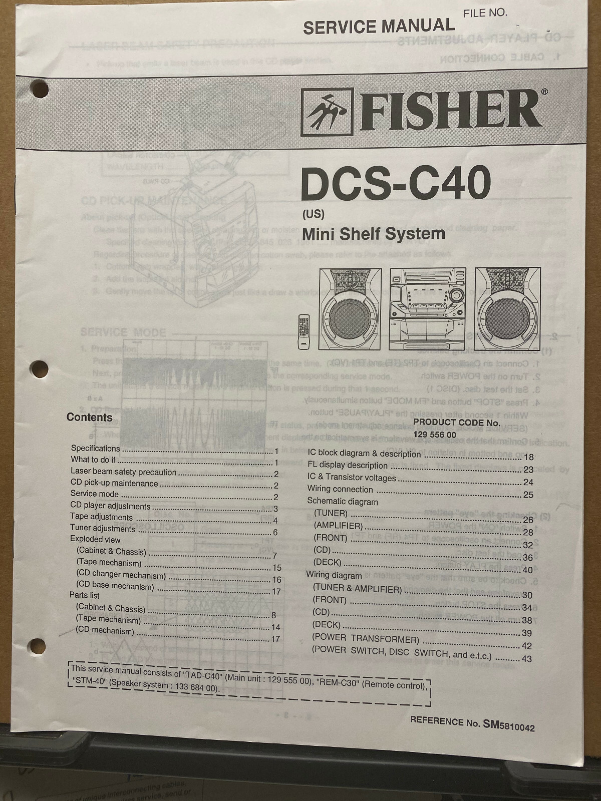 Original Service Manual for the Fisher DCS-C40 Mini Shelf Stereo System