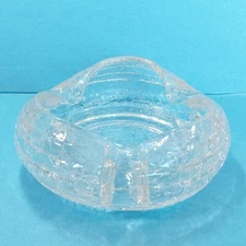 Vintage MCM Viking Clear Crackle Glass Cigar Ashtray Retro Folded Art Glass