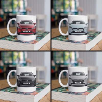 Personalisierte Mazda 2 Mittellinie Kaffeebecher Geschenk Farbe wählbar - SCHNELLER VERSAND