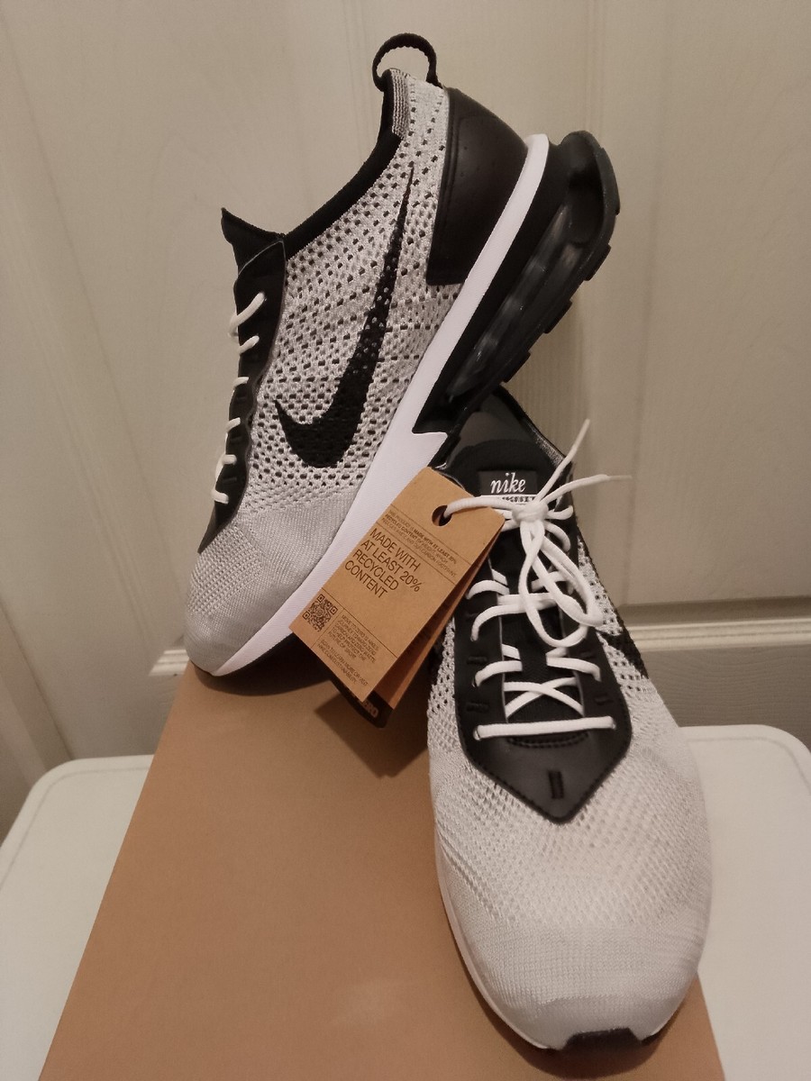 NIKE AIR MAX FLYKNIT RACER MENS UK 11 PURE PLATINUM BLACK WHITE NEW IN BOX