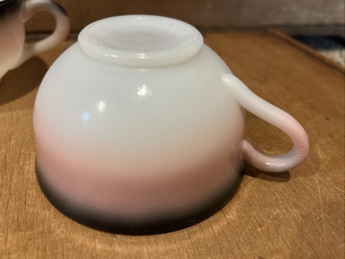 Vintage 6 Pc Lot Hazel Atlas Pink Black Ovide Sugar Creamer Tea Cups - Picture 9 of 9