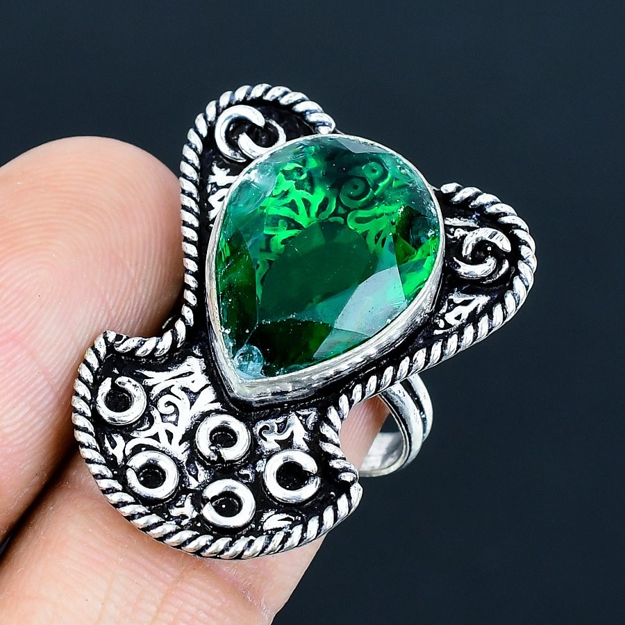 Chrome Diopside Gemstone Handmade 925 Sterling Silver Jewelry Ring Size 8