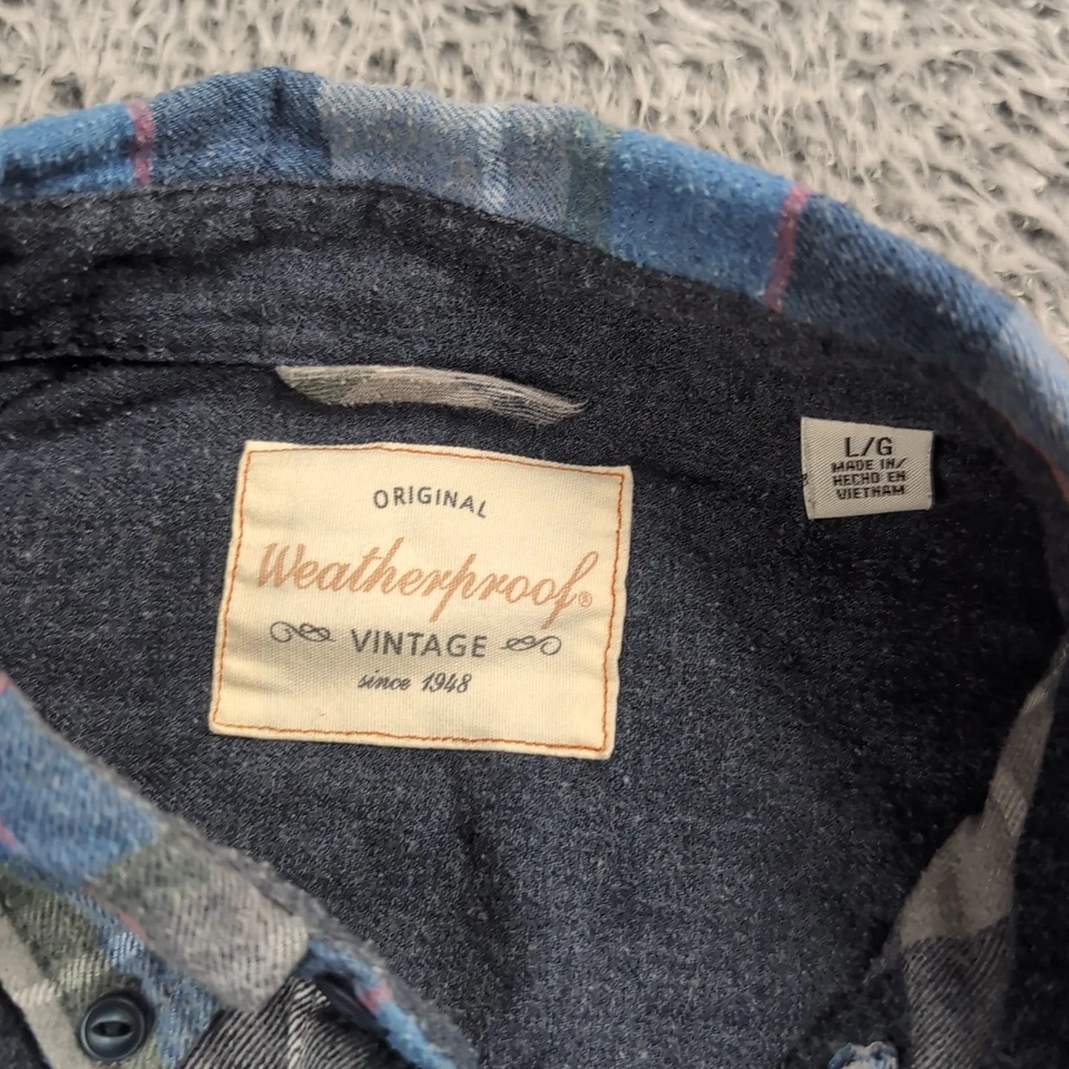 Weatherproof Vintage Shirt Men Large Blue Gray Flannel Lumberjack Casual Button - Image 2 of 4