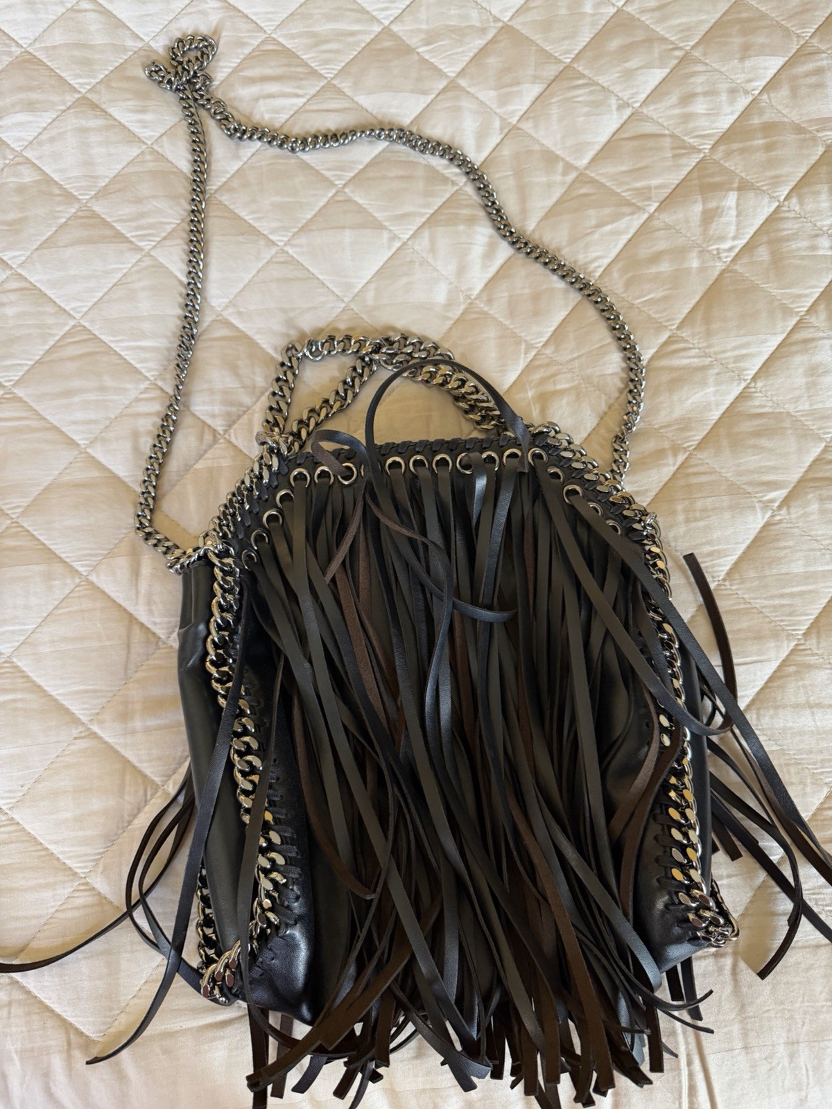 Stella McCartney Falabella Borsa a spalla donna nera ecopelle catena frange