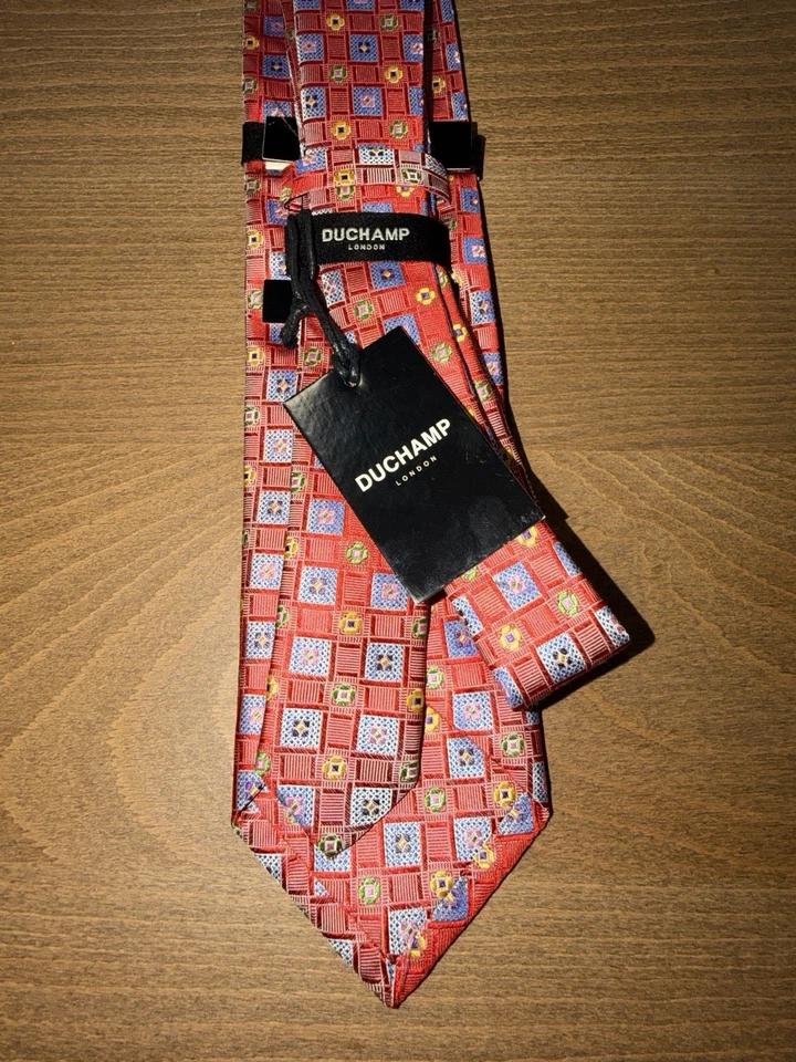 Duchamp London Multicolor Geometric HAND-MADE 100% Silk Necktie - Image 3 of 4