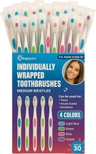 30 Pack Individually Wrapped Toothbrushes - Medium Bristle, Multi-Colored and...