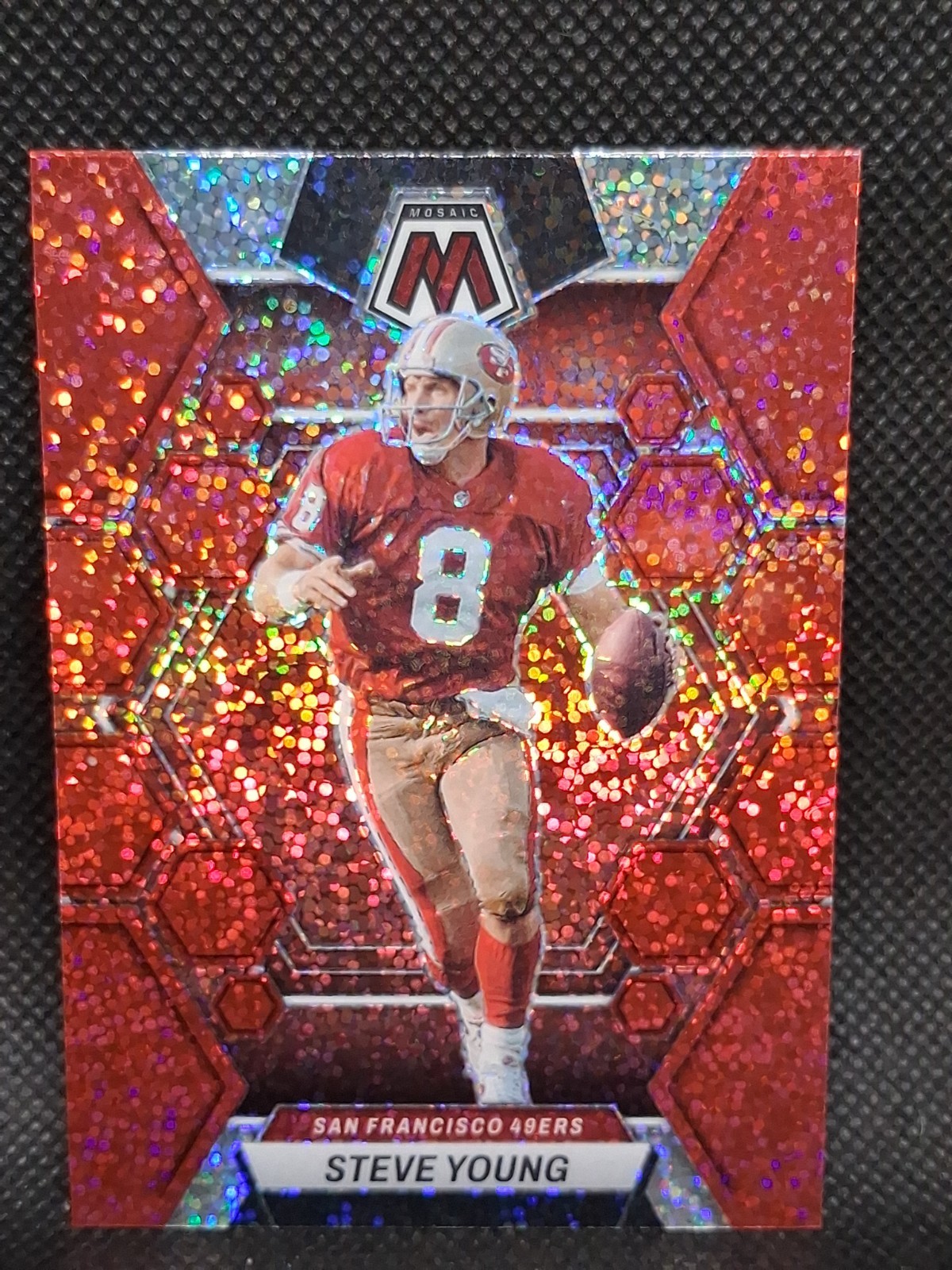 Steve Young 2023 Panini Mosaic Red Sparkle Prizm #218 HOF Color Match