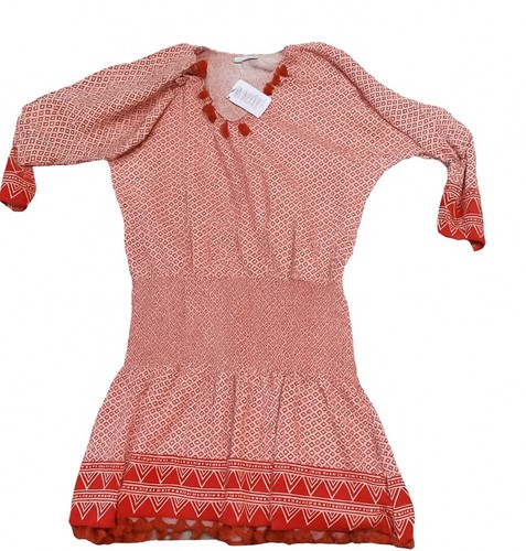 Nuovo con etichette!! Abito rosso pom pom e nappe taglia M geometrico smocked manica 3/4 leggero - Foto 2 di 2