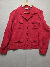 Chico s 2 Red Silk Blend Jacket Womens Large 12 14 Paisley Button Up