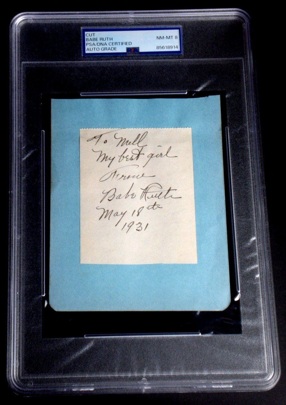 BABE RUTH SIGNED PSA/DNA CERTIFIED AUTHENTIC GRADE 8 BASEBALL AUTOGRAPH 1931