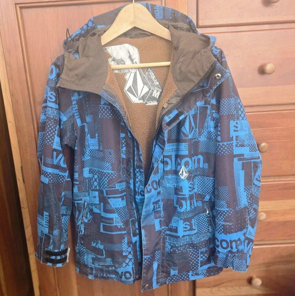 Vtg Volcom Stone Attack Insulated Jacket Snowboard Ski Youth M Turquoise Fleece - Image 2 of 4