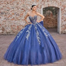 Blue15th Quinceanera Dresses Sweetheart Appliques Ball Gown Vestidos de 15 a os