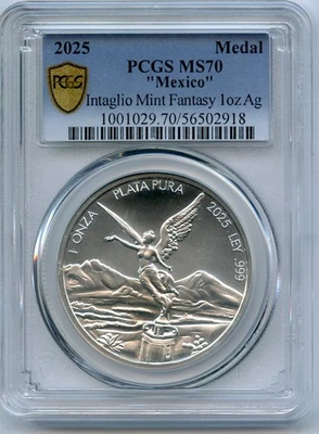 2025 Mexico Libertad Fantasy 1 Oz Silver Medal PCGS MS70 Certified - JR327 - Image 1 of 2