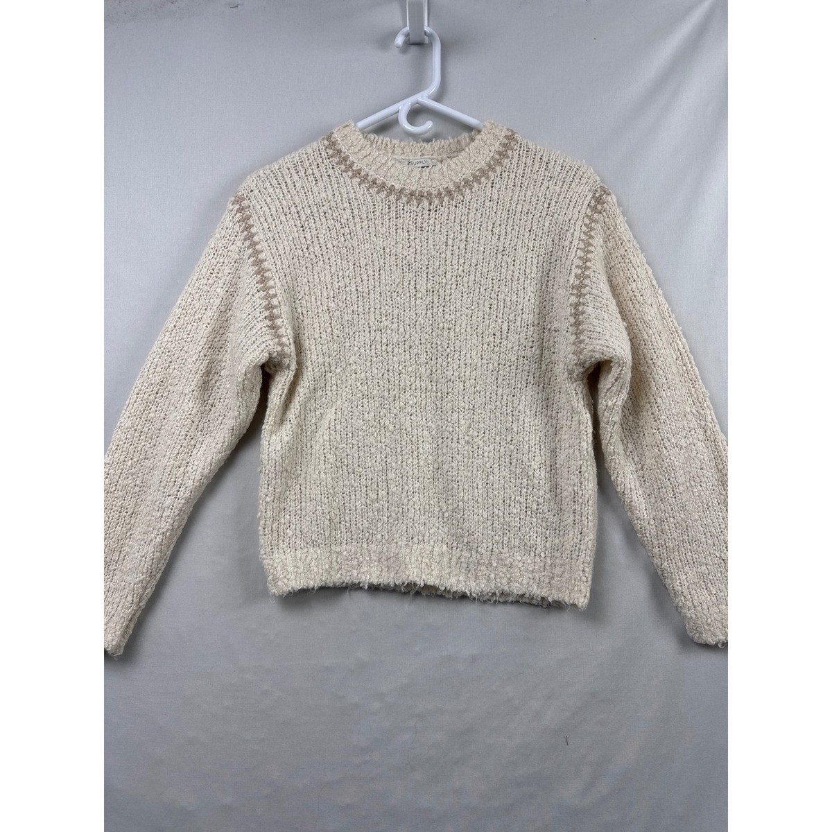 Z Supply Sweater Womens XS Cream Bouclé Knit Contrast Stitch