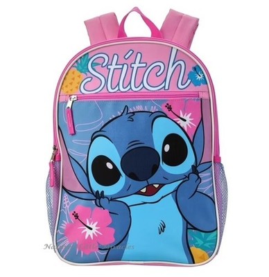 Disney Lilo and Stitch Backpack Girls Large Bookbag 16'' School Bag Pink Blue NWT