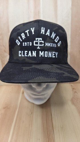 Dirty Hands Clean Money Troll Co Snapback Green Black Camo Hat
