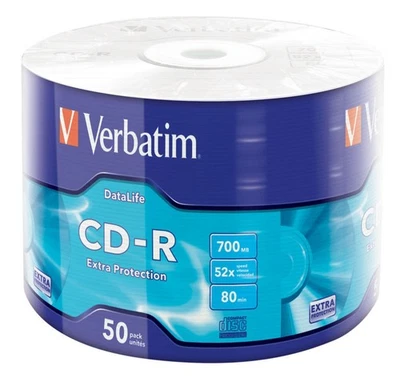 50 CD-R Verbatim Extra Protection 700MB 52X 80Min Spindle Wrap 43787