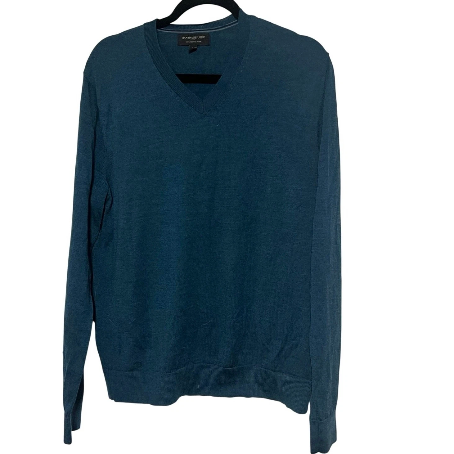 Banana Republic Blue Green Merino Wool V Neck Sweater Mens Large