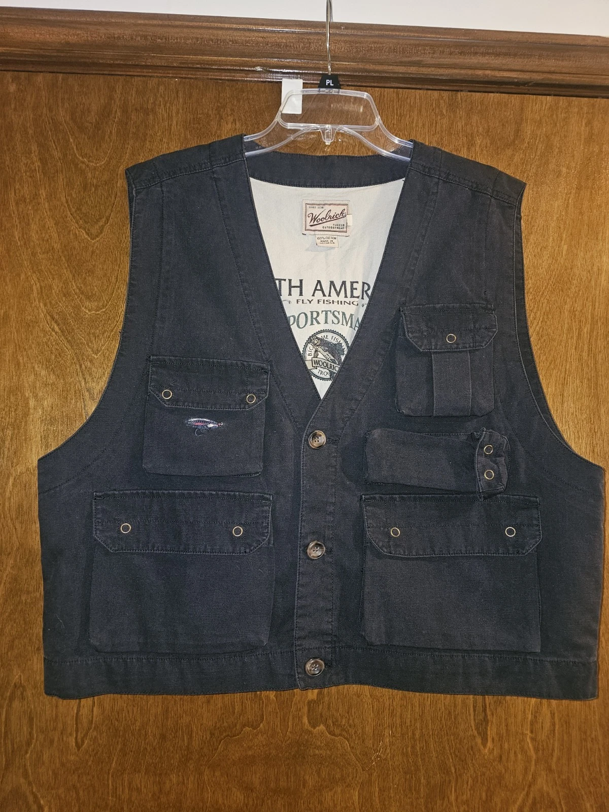 Woolrich Vest Mens L Black Cotton Sleeveless Fishing Hunting Outdoor Wear