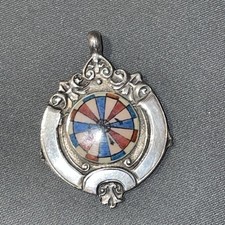 Silver Enameled Darts Fob Hallmarked Chester 1927 by Thomas Skelton