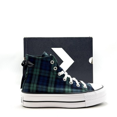 NEW* Women CONVERSE Chuck Taylor All Star Lift Platform Plaid Navy