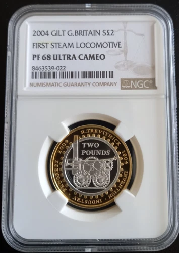 2004 Gilt Great Britain S£2 First Steam Locomotive  PF 68 Ultra Cameo