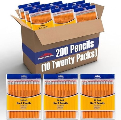 Trail maker 200 Count Unsharpened Wood Cased #2 Yellow Pencils in Bulk for Sc...