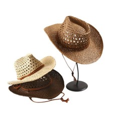 Hand Woven Panama Straw Cowboy Hat Bohemian Beach Sun Hat Protection Men Women