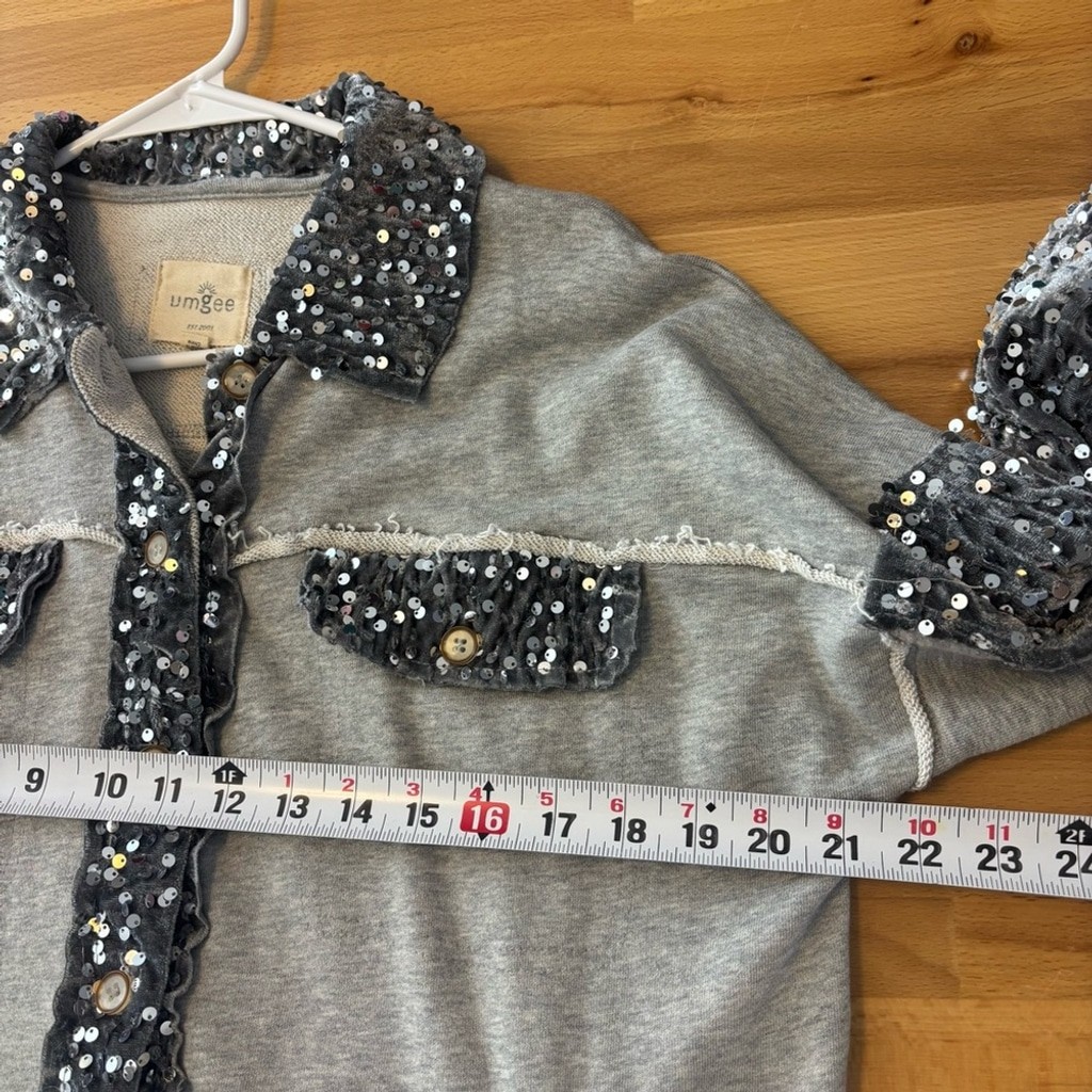Umgee Gray Sequin Trim Button Front Jacket Sweats… - image 9