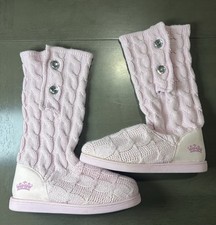 Juicy Couture Pink Knitted Boots with Gems and Crown Design Size 8 1/2
