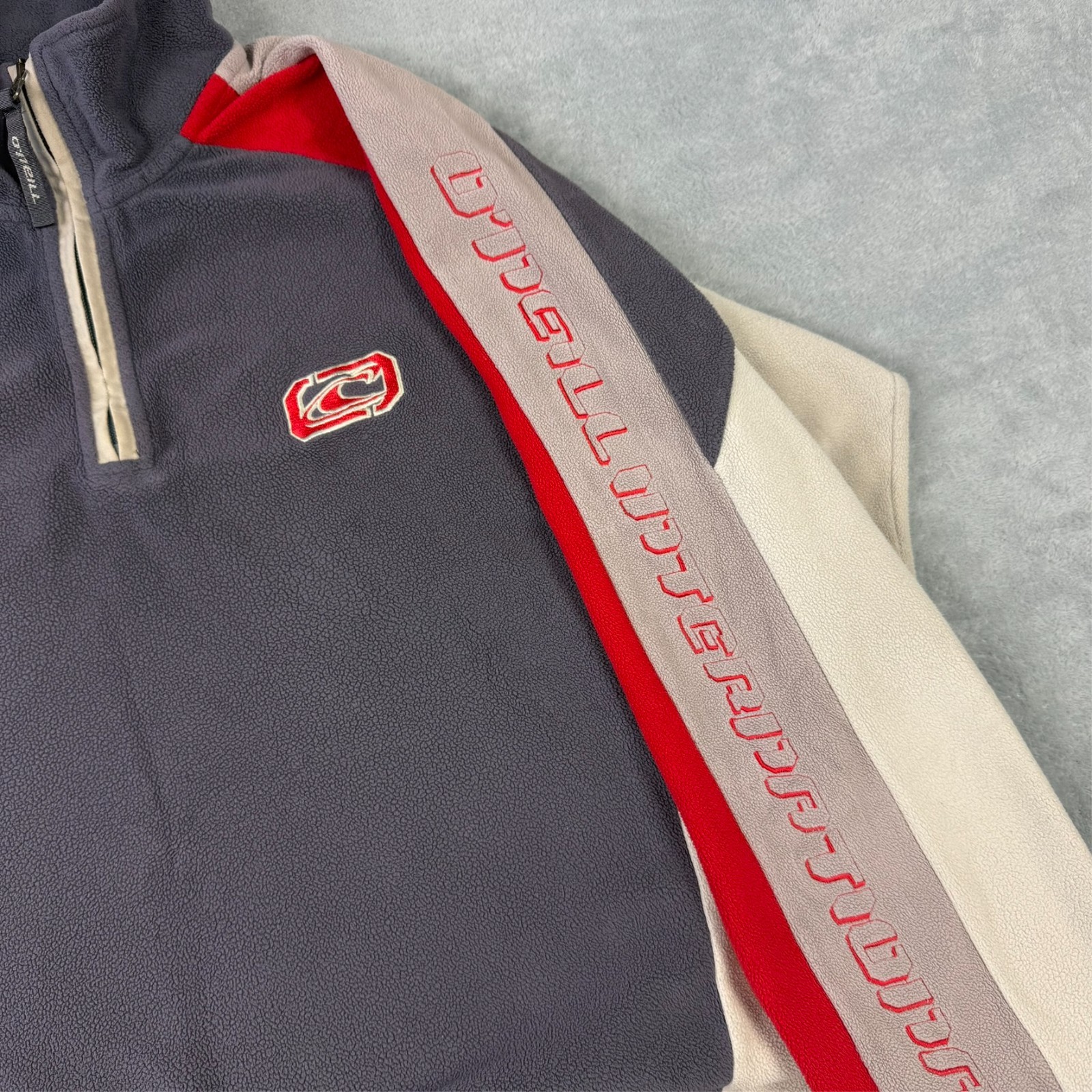 VTG O'Neill 2000's Launch Grey/Cream Fleece Oversized XL Quarter Zip Sweatshirt image 5