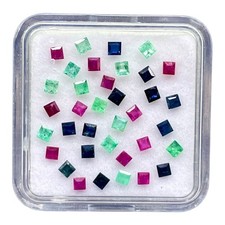 36 Pcs Natural Emerald Ruby Sapphire 2mm Square Cut Loose Sparkling Gemstones