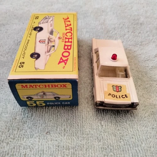 Vintage Lesney Matchbox 55 Ford Galaxie Police Car White Wity Original Box