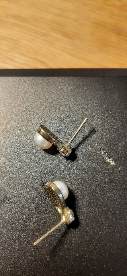 1 Paar Ohrringe Ohrstecker mit Perlen und Zirkonia in 14 Kt. 585 Gold - Bild 4 von 4