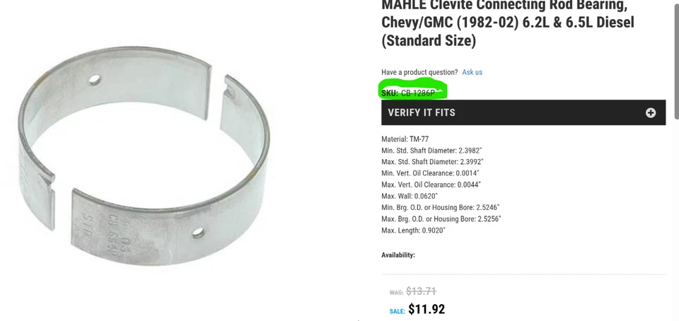 8-Pack GM 6.2 & 6.5 Diesel Connecting Rod Bearings 3860P.026MM Sealed Power [B0S - Image 4 of 4