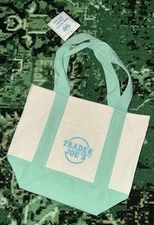TRADER JOE'S MINI CANVAS TOTE BAG PASTEL GREEN New With Tag