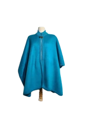 100% Wool Heavy  Turquoise Poncho Cape Sweater Coat Alpaca Top Button Shawl
