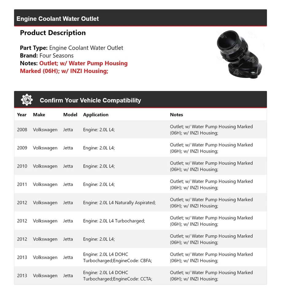 Salida de agua refrigerante motor Volkswagen Jetta 2008-2013 4 estaciones 2009 2010 Foto 2 de 4