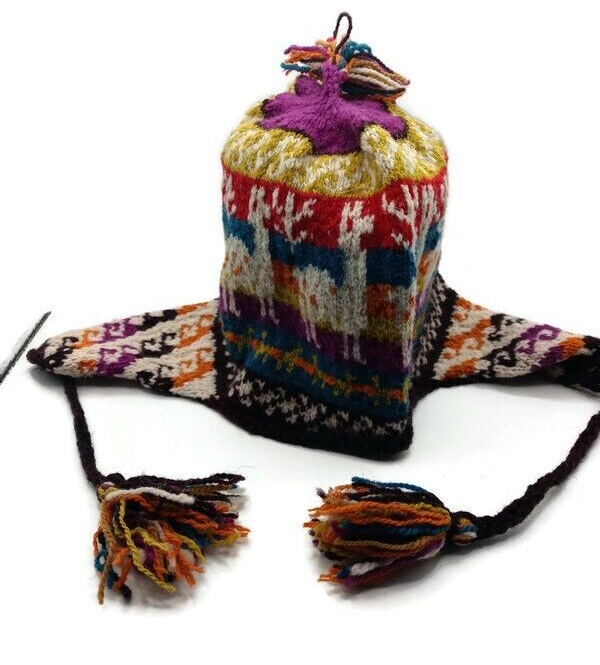 Peruvian chullo knitted in multicolored wool winter warm Chullo Unisex Knitted Wool Winter Warm Peruvian Crafts - Etsy main image 2