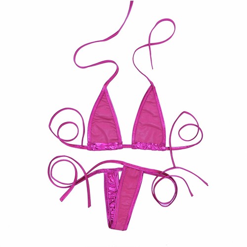 Damen!Micro Wetlook String Bikini Set Glanz BH mit Unterwäsche Dessous Badeanzug - Bild 80 von 117
